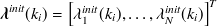 ${\mbox{\boldmath {$\lambda $}}}^{init}(k_ i) = \left[\lambda ^{init}_{1}(k_ i),\dots , \lambda ^{init}_ N(k_ i)\right]^ T$